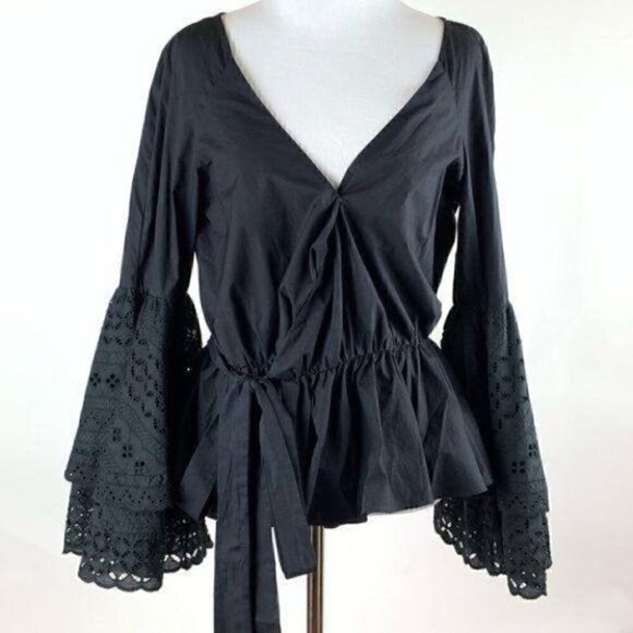 Rebecca Minkoff wrap top small black eyelet boho - Picture 1 of 9